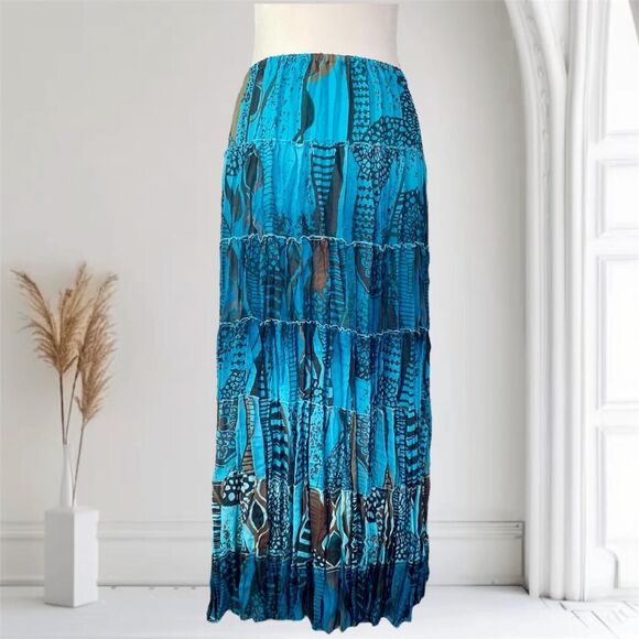 Mermaid Siren Core Blue Teal Brown Paisley Bohemian Midi Maxi Skirt L Large - Picture 1 of 7